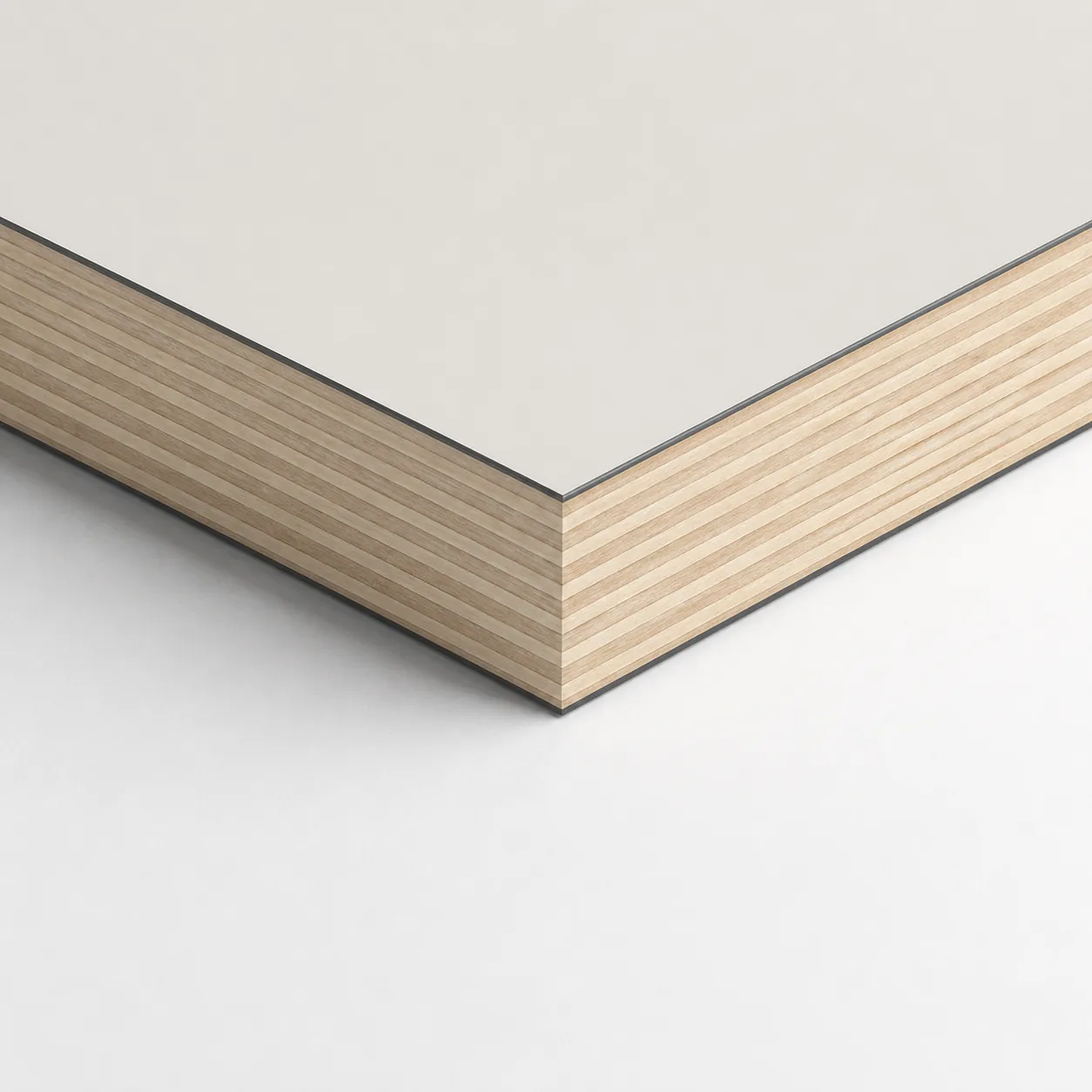 Lino surface — linoleum over a plywood core, edge in view